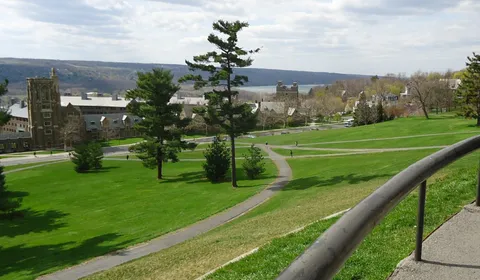 View across Libe Slope toward Cayuga Lake on Cornell's Ithaca campus